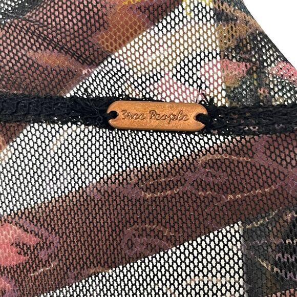 FREE PEOPLE Amber Black Floral Print Mesh Mock Neck Top M - Picture 6 of 11